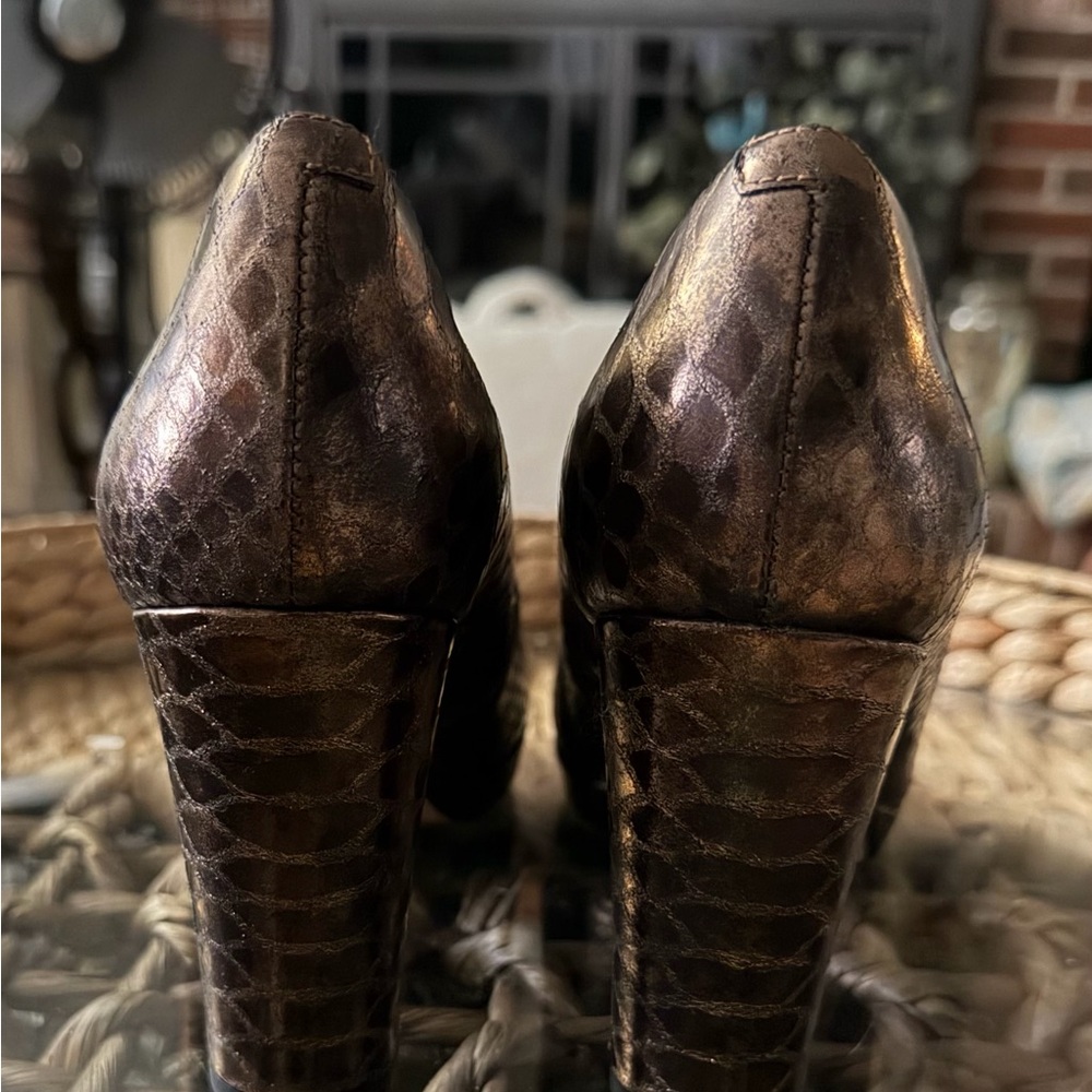 NWT Clarks High Heels Bronze Copper Leather Platform Women’s Shoes 9.5 AUTUMN - Picture 7 of 7